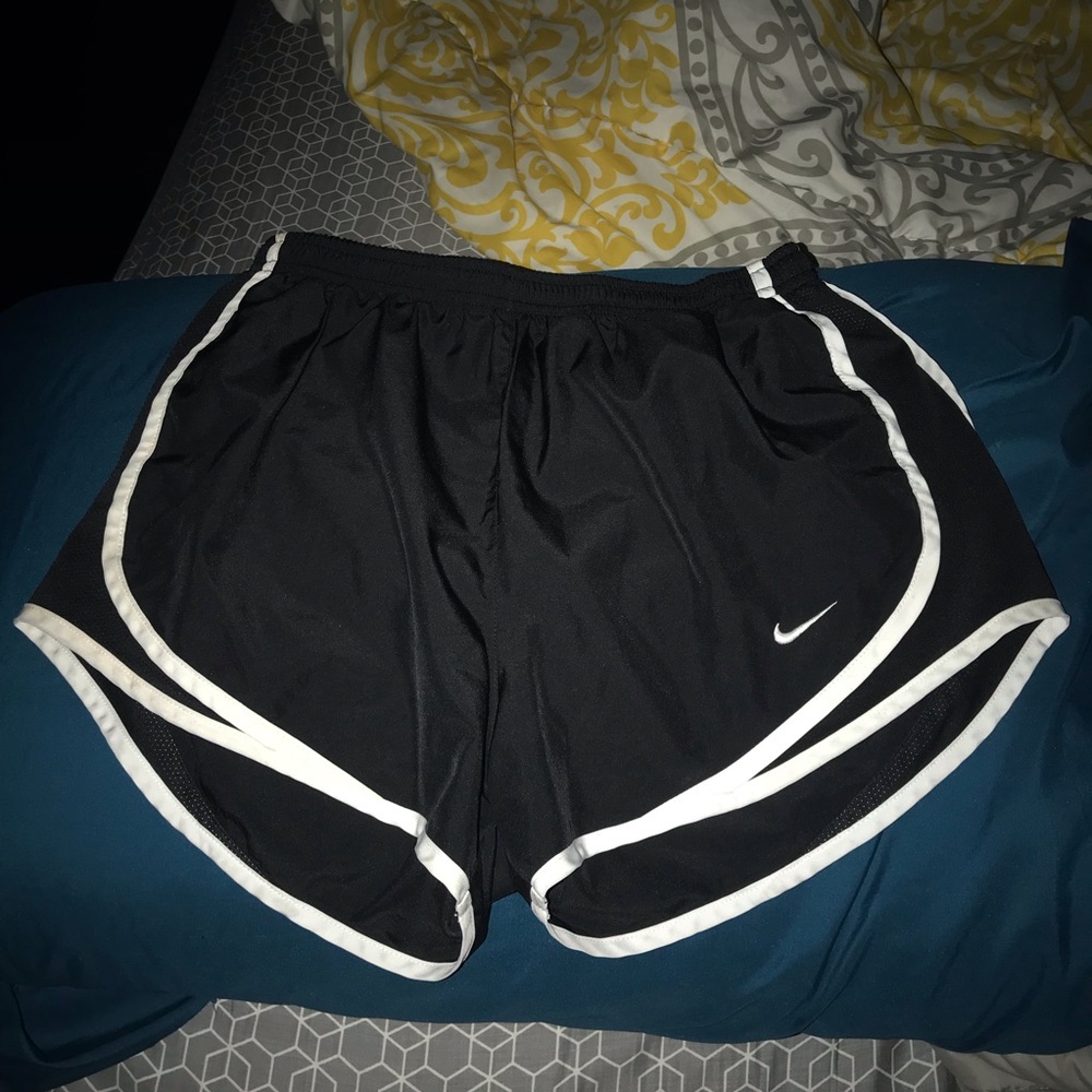 Black and white nike running shorts